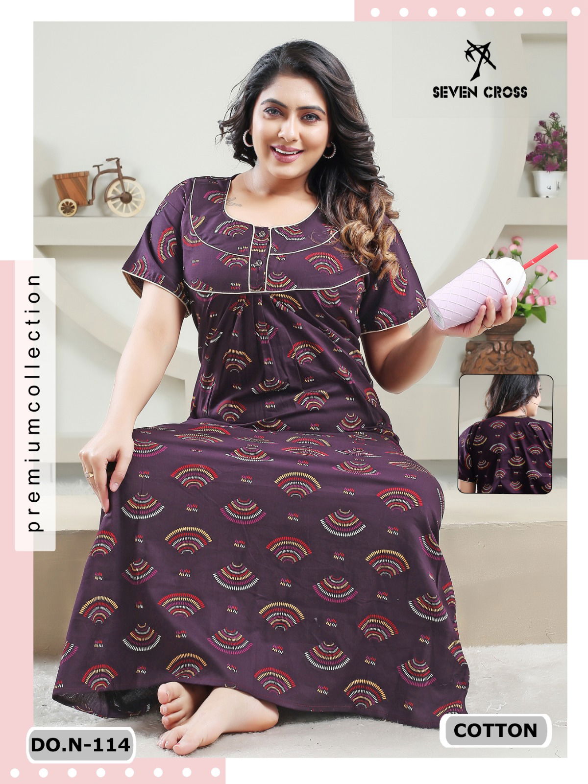 Cotton 101 Seven Cross Night Wear Printed Cotton Nighty Wholesale Market In Surat

